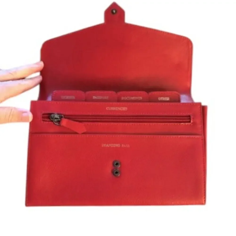 Red Leather Travel Wallet Organizer ✈️ - Picture 4 of 10